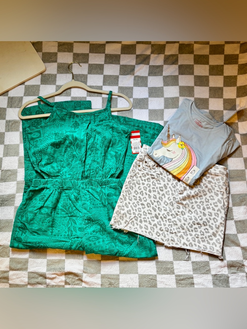 Girls Size 14 Bundle NWT Jumpsuit Unicorn Tee + Free Leopard Skirt